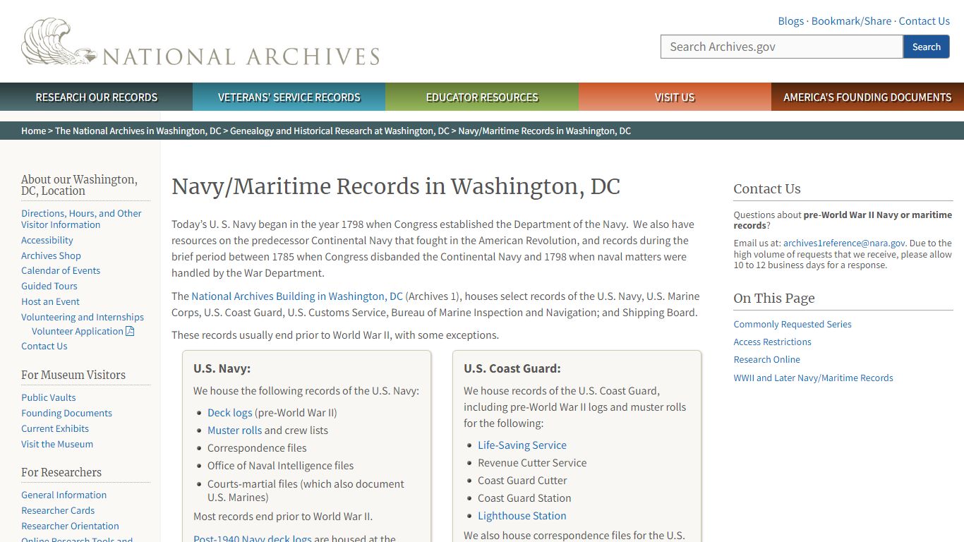 Navy/Maritime Records in Washington, DC | National Archives