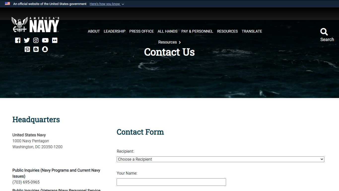 Contact Us - Navy